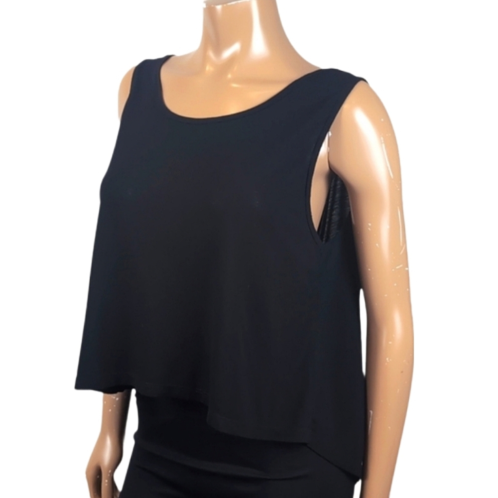 Exist Open Back Tank Top Scoop Neck Sleeveless Oversized Loose Fit Black Medium